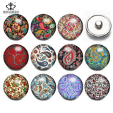 12pcs Mixed Theme Cashew Flowers Snap Button Charms For Snaps Bracelet Necklace