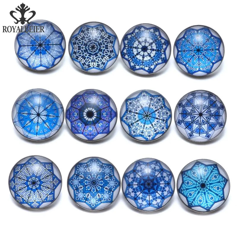 12pcs Kaleidoscope Glass Charms 18mm Snap Button Jewelry For 20mm Bracelet