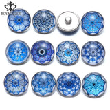 12pcs Kaleidoscope Glass Charms 18mm Snap Button Jewelry For 20mm Bracelet