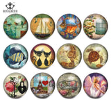 12pcs Mix Theme Pattern 18mm Snap Button Glass Charms Fit DIY Bracelet Snaps