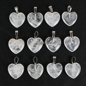 12pcs Natural Clear Quartz Heart Pendant Beads for Jewelry Making