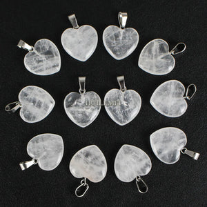 12pcs Natural Clear Quartz Heart Pendant Beads for Jewelry Making
