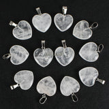 12pcs Natural Clear Quartz Heart Pendant Beads for Jewelry Making