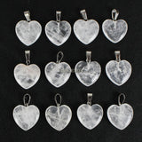 12pcs Natural Clear Quartz Heart Pendant Beads for Jewelry Making