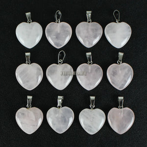 12pcs Rose Quartz Heart Charms Pendant Beads Reki Chakra Healing Stone