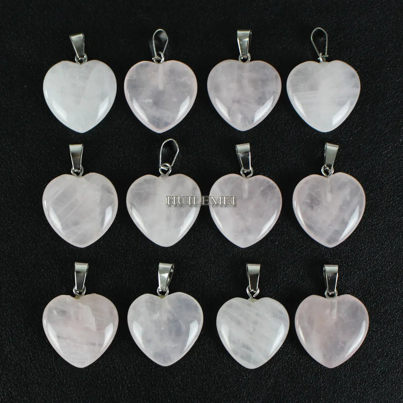 12pcs Rose Quartz Heart Charms Pendant Beads Reki Chakra Healing Stone