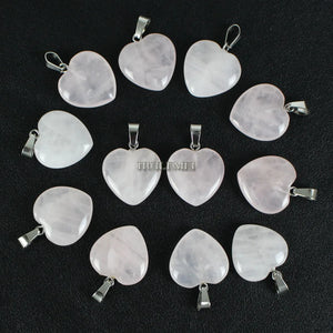 12pcs Rose Quartz Heart Charms Pendant Beads Reki Chakra Healing Stone
