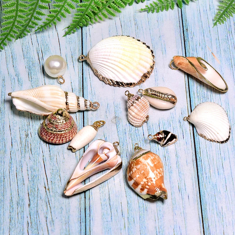 12pcs Shell Necklace Pendant Conch Sea Shell Charms Full Rhinestone