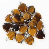 12pcs Tiger's Eye Heart Pendant Beads Natural Gemstone for Jewelry Making