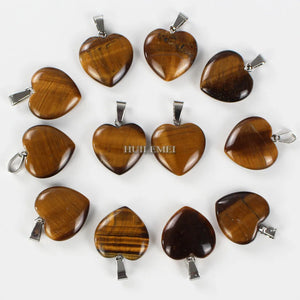 12pcs Tiger's Eye Heart Pendant Beads Natural Gemstone for Jewelry Making
