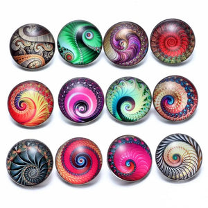 12pcs Dizziness Pattern Glass Charms for 18mm Snap Button Bracelet Jewelry