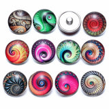 12pcs Dizziness Pattern Glass Charms for 18mm Snap Button Bracelet Jewelry