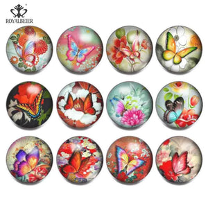 12pcs Glass Mixed Snap Butterflies Dragonfly Patterns 18mm Snaps Bracelet