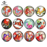 12pcs Glass Mixed Snap Butterflies Dragonfly Patterns 18mm Snaps Bracelet