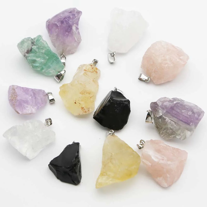 12pcs/lot Raw Ore Irregular Necklaces Pendants Multi-color Charms Keychain