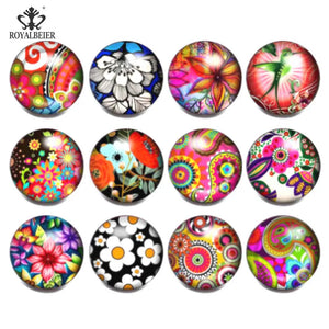 12pcs Mixed Colors Flower 18mm Glass Snap Button for DIY Snap Bracelets