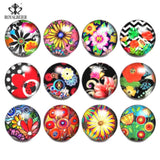 12pcs Mixed Colors Flower 18mm Glass Snap Button for DIY Snap Bracelets