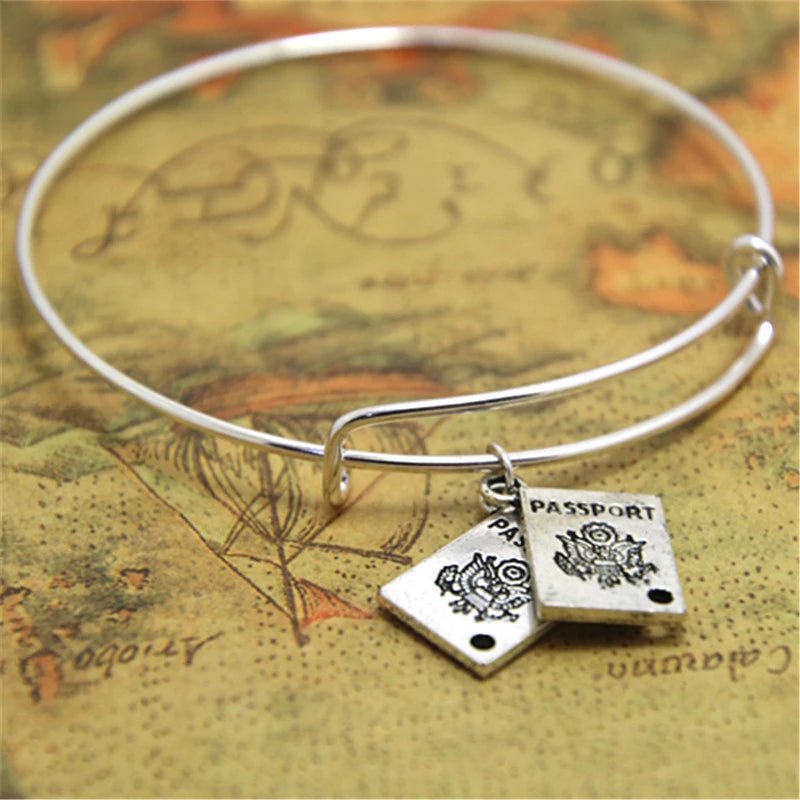 Passport Bracelet Charm Bangles Travel Jewelry Gift