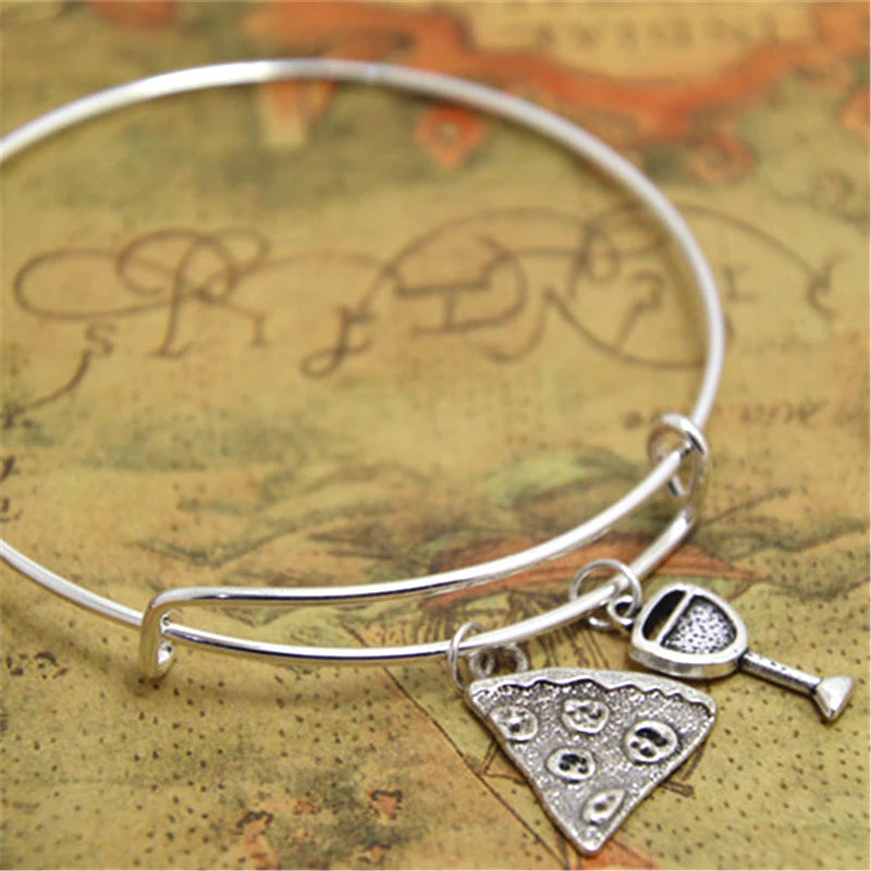 12pcs Pizza Wine Charm Bracelet Adjustable Fast Food Wine Charms