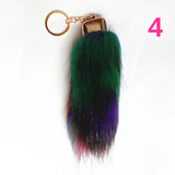 12pcs Fox Fur Pompons Keychains Car Key Ring Bag Charms Long Fur Tail Key Chains