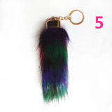12pcs Fox Fur Pompons Keychains Car Key Ring Bag Charms Long Fur Tail Key Chains
