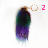 12pcs Fox Fur Pompons Keychains Car Key Ring Bag Charms Long Fur Tail Key Chains
