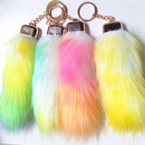 12 Rainbow Fur Tails Keychains Faux Fox Fur Pompon Bag Charms