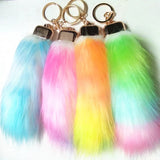 12 Rainbow Fur Tails Keychains Faux Fox Fur Pompon Bag Charms