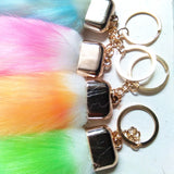 12 Rainbow Fur Tails Keychains Faux Fox Fur Pompon Bag Charms