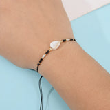 Shell Leaf Charms Bracelet Set Couples Girl Knit Adjustable Knot Seed Bead