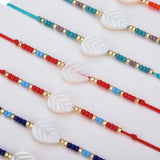 Shell Leaf Charms Bracelet Set Couples Girl Knit Adjustable Knot Seed Bead