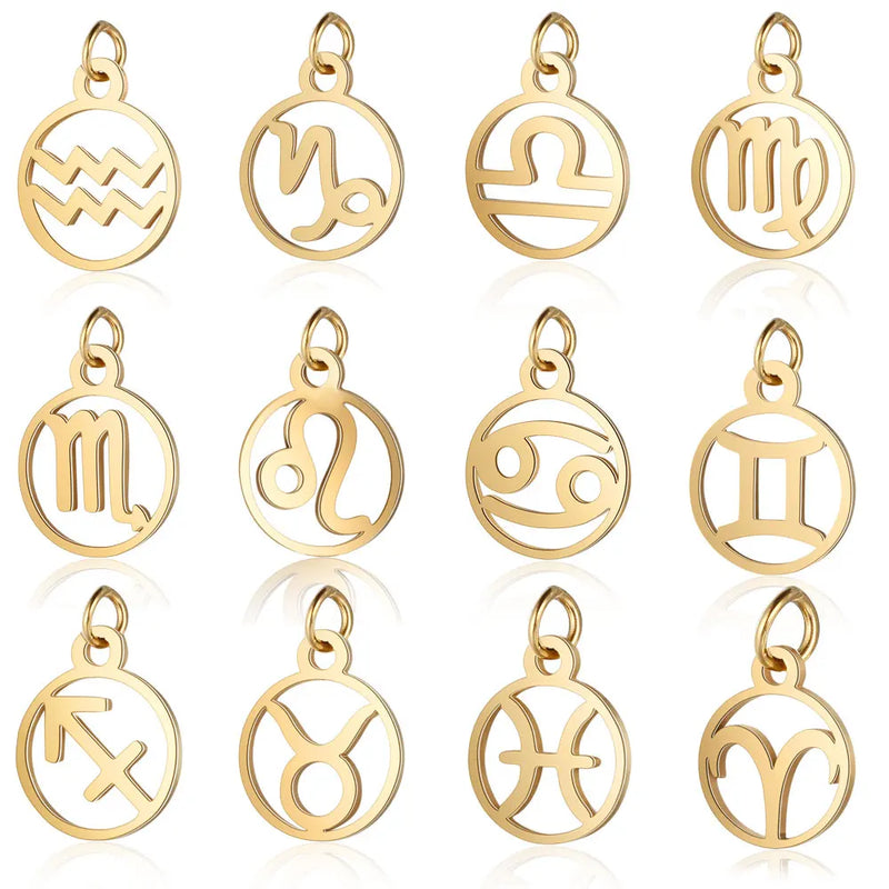 Stainless Steel 12 Zodiac Charm DIY Constellation Charms for Jewelry Making