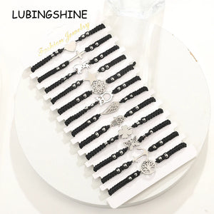 12pcs Unicorn Heart Charms Bracelet Set Woman Adjustable Wristband Cuff