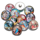 12pcs Girls Cats Glass Snap Button for Bracelet Snaps Jewel