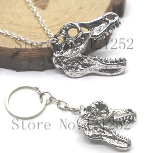 T Rex Necklace KEYRING Dinosaur Jewellery Gift in silver