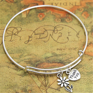 12pcs/lot Thank you Rose Charm Bracelet Bangle Adjustable Jewelry