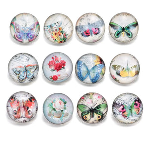 Vintage Butterfly Pattern Charms 18mm Glass Snap Button DIY Bracelet Jewelry