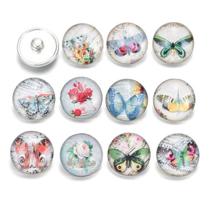 Vintage Butterfly Pattern Charms 18mm Glass Snap Button DIY Bracelet Jewelry