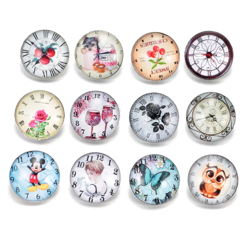 Vintage Clock Pattern Glass Snap Button Charms DIY Bracelet Jewelry