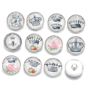 Vintage Crown 18mm Glass Snap Button Charms Lot for DIY Bracelet KZ0310