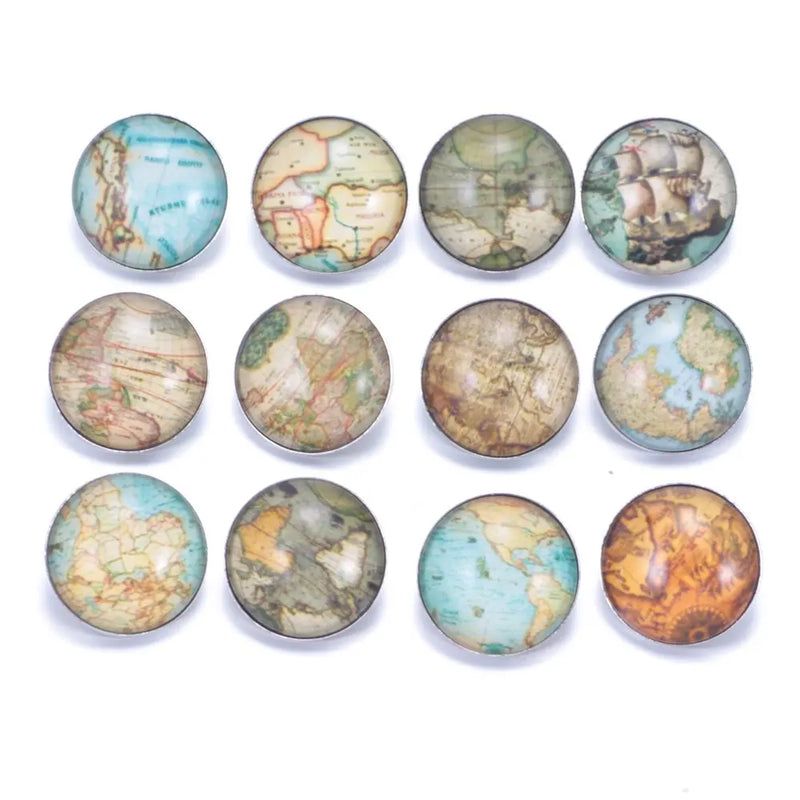 Vintage Sailing Map Glass Snap Button Charms 18mm DIY Bracelet Jewelry