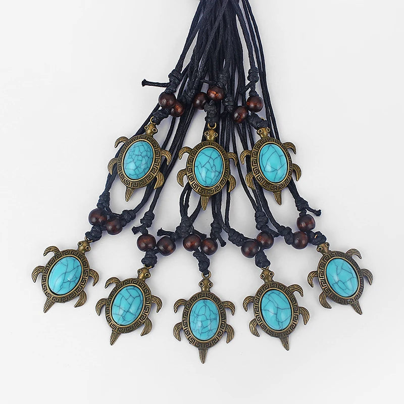 Vintage Turquoise Sea Turtle Pendant Necklace Choker