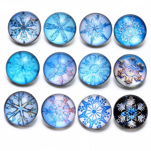 12pcs Snowflake Glass Charm 18mm Snap Button Jewelry For Bracelet KZ0549