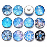 12pcs Snowflake Glass Charm 18mm Snap Button Jewelry For Bracelet KZ0549