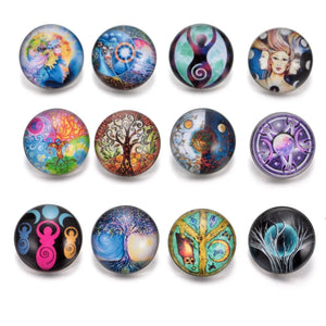12pcs Wisdom Life Tree Glass Snap Button DIY Bracelet KZ0238