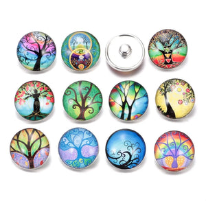 12pcs Life Tree Glass Snap Button Charms DIY Bracelet Jewelry KZ0322