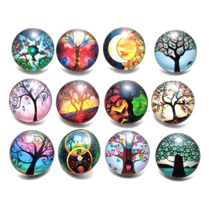 12pcs Life Tree Pattern Glass Snap Button DIY Bracelet Snaps Jewelry