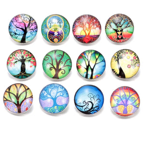 12pcs Life Tree Glass Snap Button Charms DIY Bracelet Jewelry KZ0322