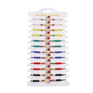 12pcs Sunflowers Charms Yoga Bracelet Set Braided Knot Rope Chain Anklet