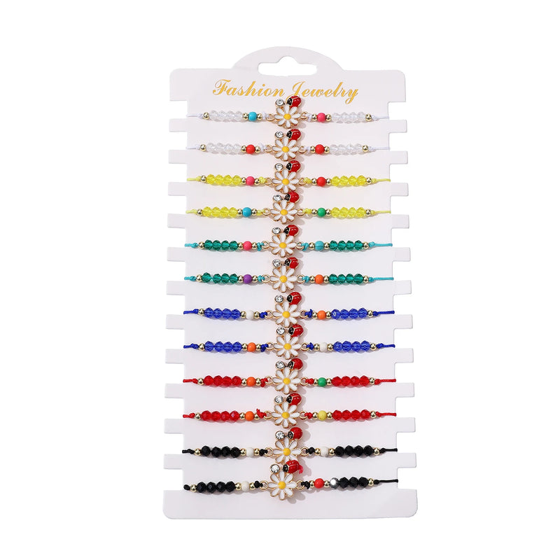 12pcs Sunflowers Charms Yoga Bracelet Set Braided Knot Rope Chain Anklet